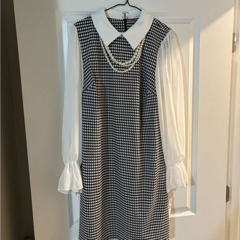 Shelby & Palmer Black and White Houndstooth Midi Dress